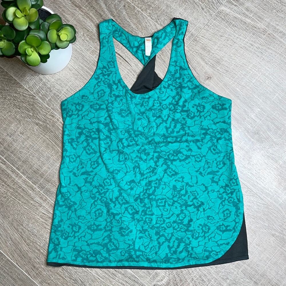 LUCY Women's Black Teal Athletic Halter Tank Top